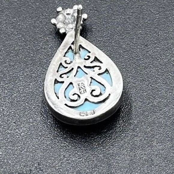 ClJ Turquoise Sterling Silver Teardrop Open Back Metal Work Flower Earrings - Picture 3 of 10